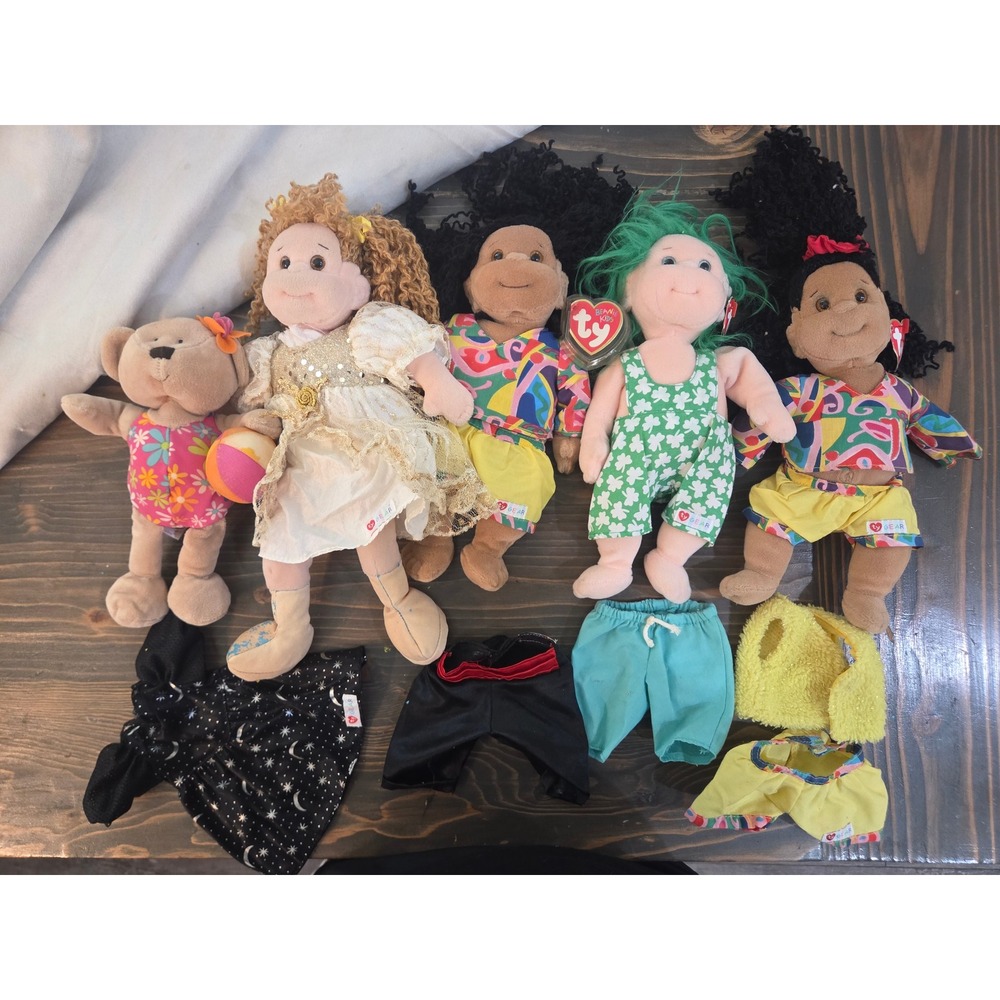 Ty Beanie Kids Plush Doll Lot with Ty Gear Outfits Vintage 90s Toys Collection